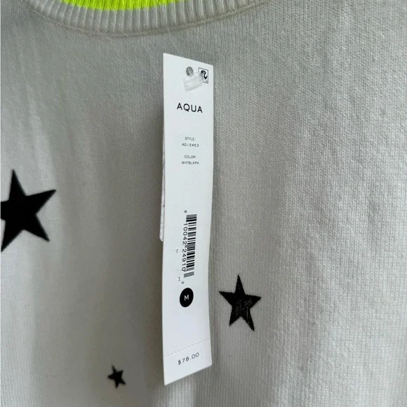 Aqua Women Star Sweater White Yellow Neck 78$ Medium - Picture 3 of 10